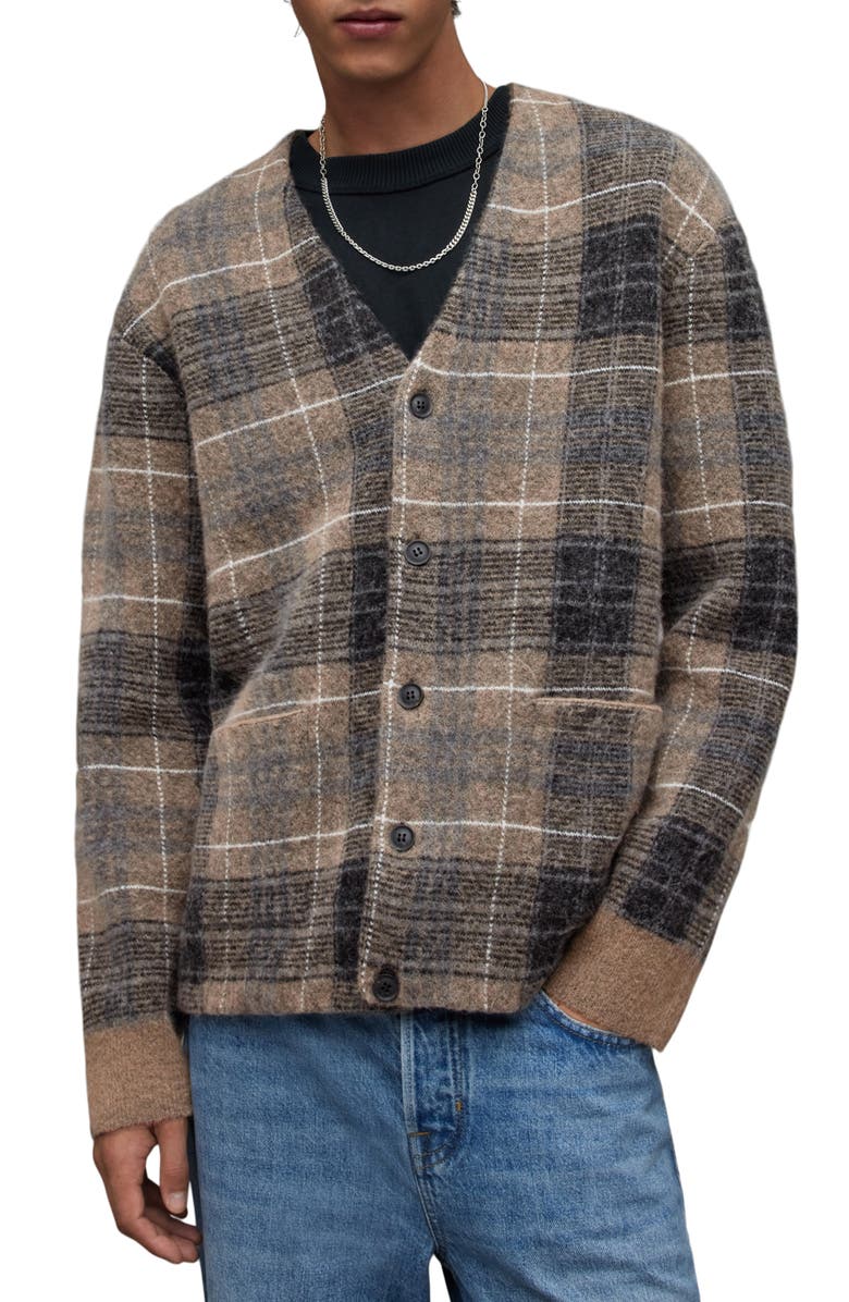 AllSaints Aldrin Plaid Cardigan, Main, color, 