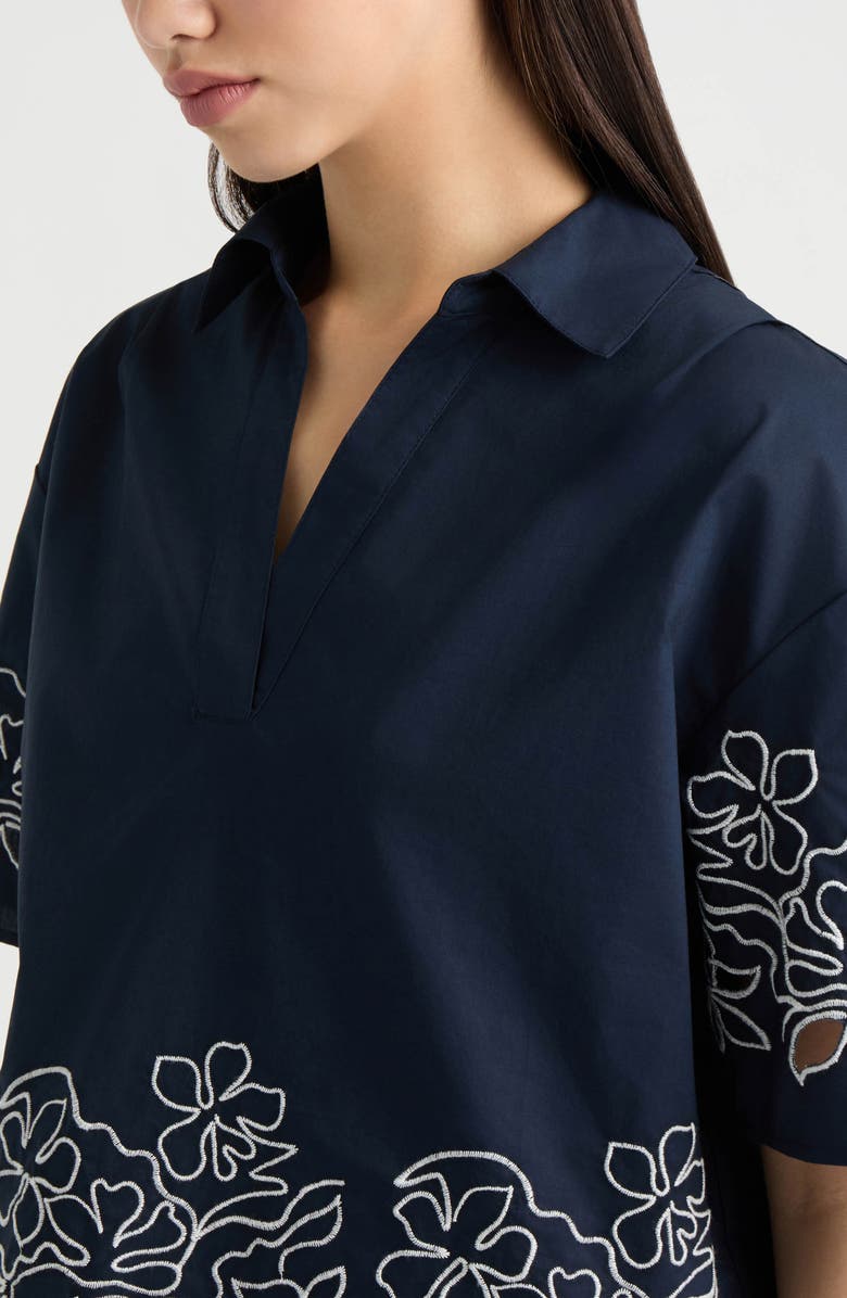 NVLT Embroidered Cotton Poplin Top, Alternate, color, Navy/ White