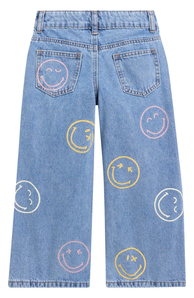 GOGO STAR Kids' Smiley Print Wide Leg Jeans, Alternate, color, Potassium