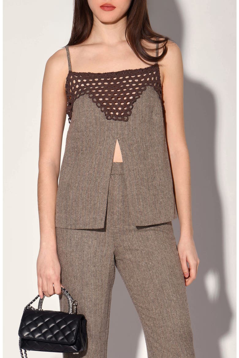 Sabine Mixed Media Camisole, Main, color, BROWN HERRINGBONE
