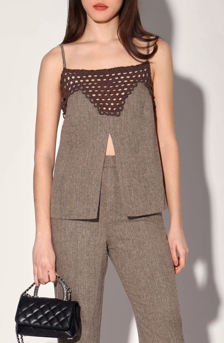 Walter Baker Sabine Mixed Media Camisole, Main, color, Brown Herringbone