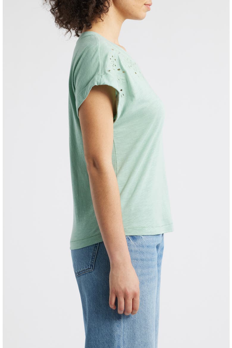 Embroidered Eyelet Cap Sleeve T-Shirt, Alternate, color, VINTAGE JADE