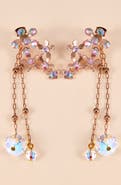Modenaire Crystal Flower Drop Earrings with Dangle Chains