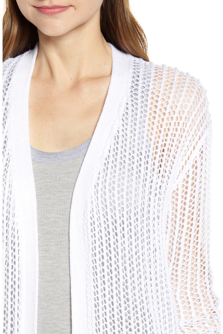 Crochet Open Front Long Cardigan, Alternate, color, WHITE