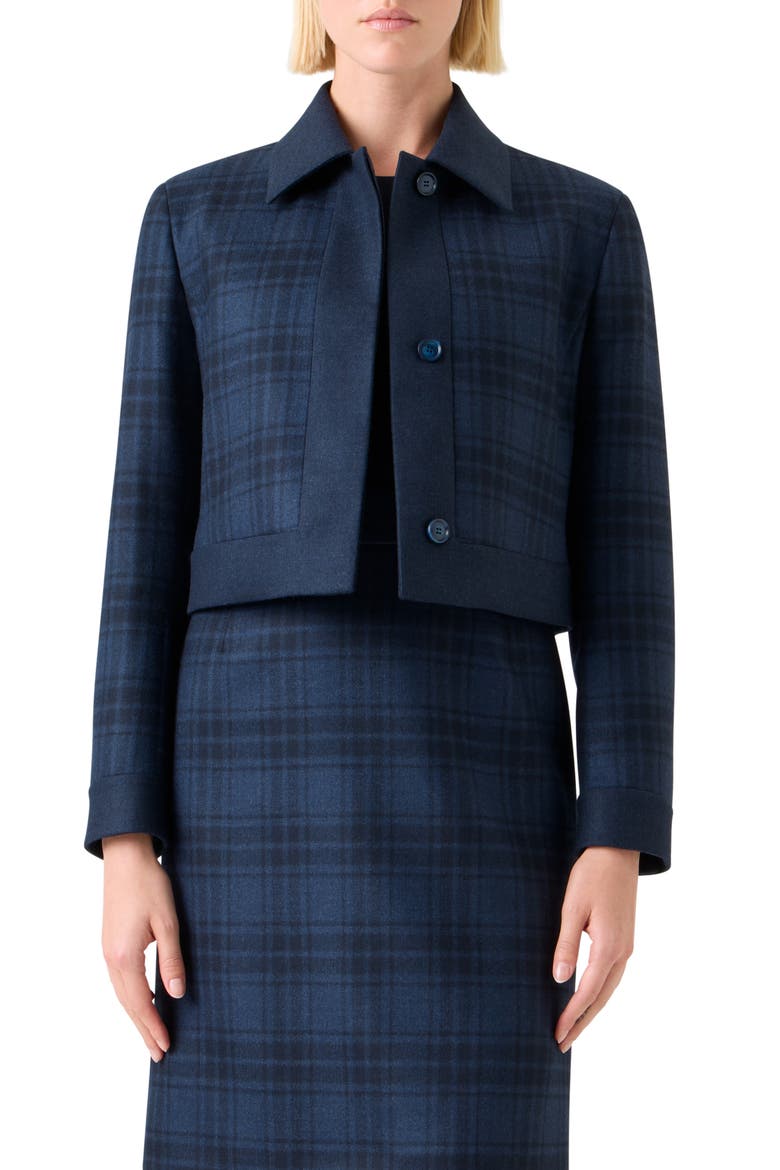 Lewitt Check Wool Crop Jacket, Main, color, DENIM-BLACK