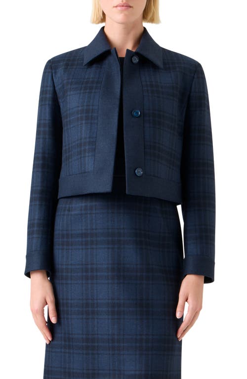 Akris Lewitt Check Wool Crop Jacket In Blue