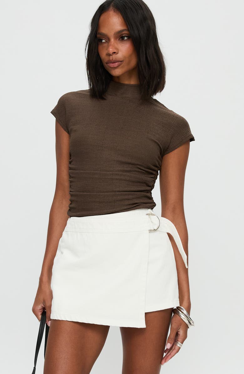 Princess Polly Elinora Wrap Cotton Miniskirt, Alternate, color, White