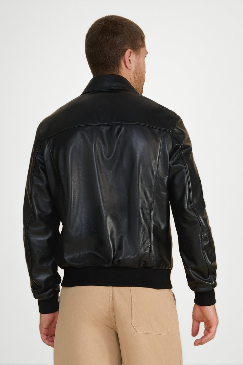 Mason Leather Bomber Jacket, Alternate, color, Black