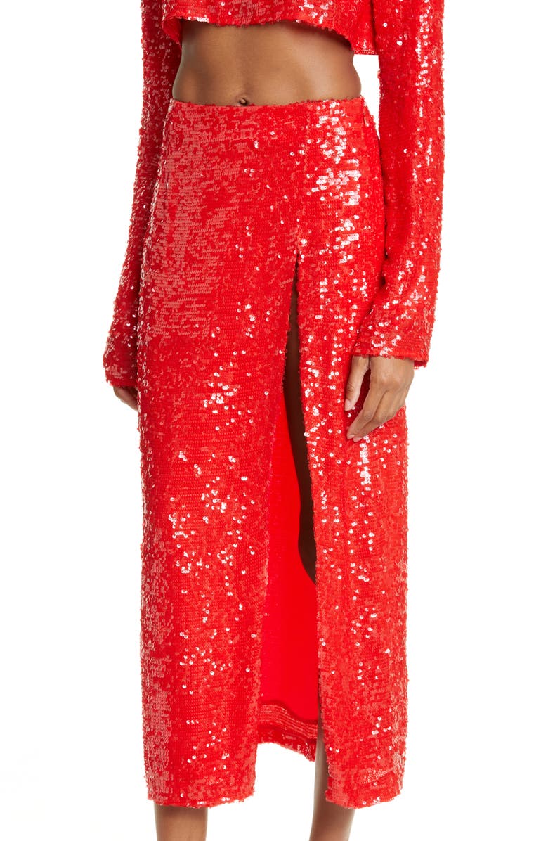 LAPOINTE Side Slit Sequin Midi Skirt, Alternate, color,