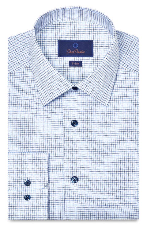 Trim Fit Microcheck Stretch Cotton Twill Dress Shirt