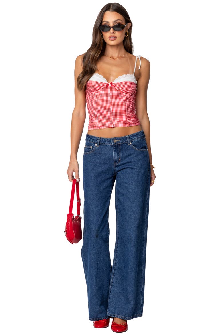 Peekaboo Lacy Gingham Corset Top, Alternate, color, RED