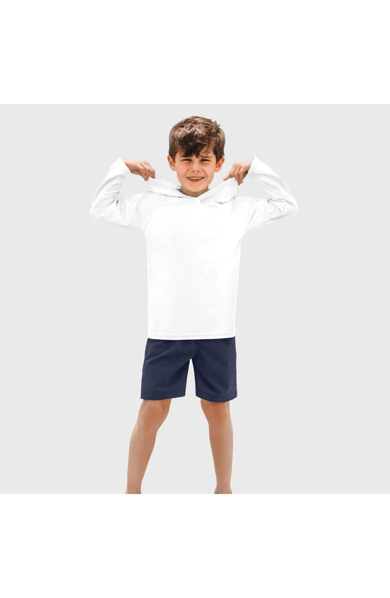CITY THREADS Boys and Girls UPF 50+ Long Sleeve Hooded Rashguard Tee, Alternate, color, White