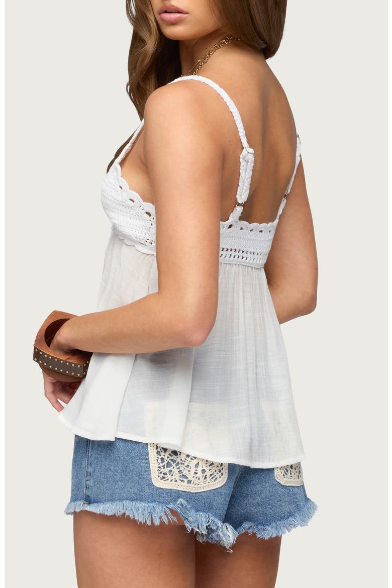 Zephyr Crochet Bust Mixed Media Babydoll Camisole, Alternate, color, WHITE