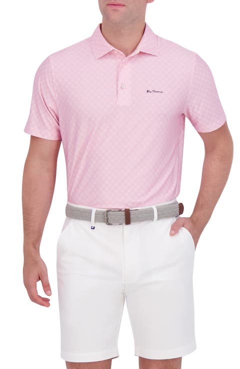 Checkered Print Stretch Tech Polo