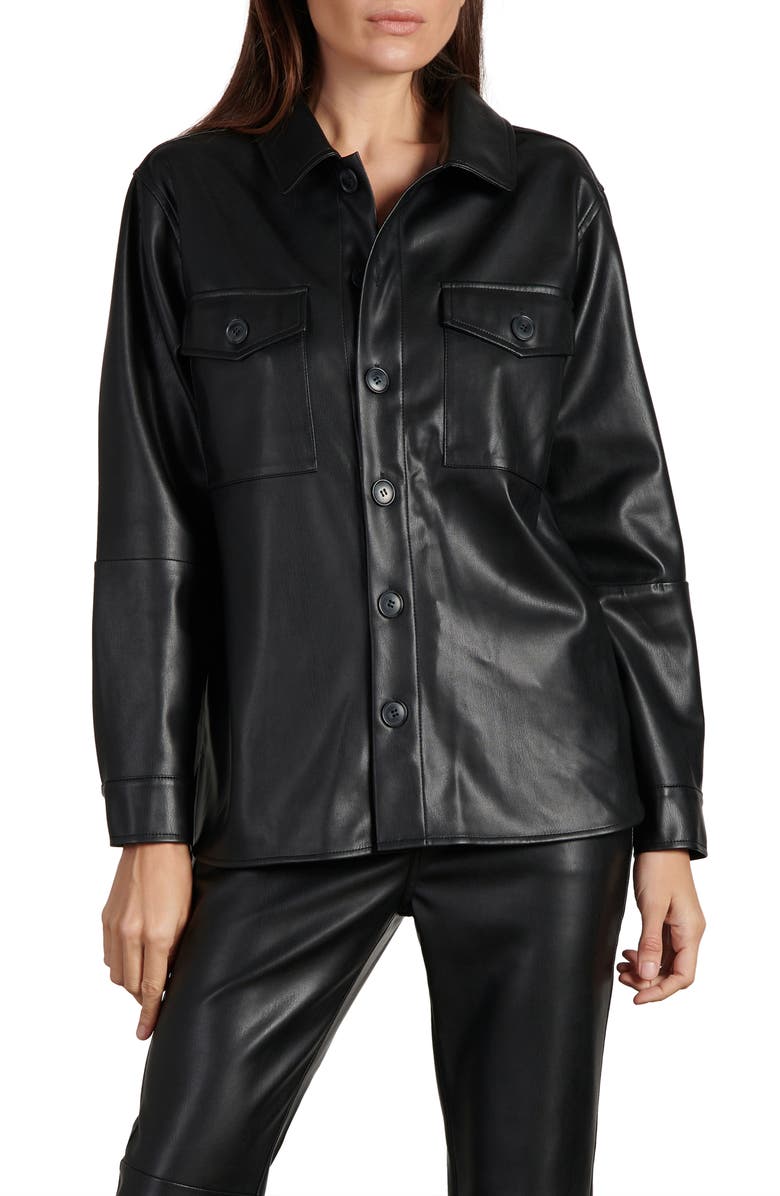Sanctuary Water Resistant Faux Leather Shirt Jacket, Main, color,