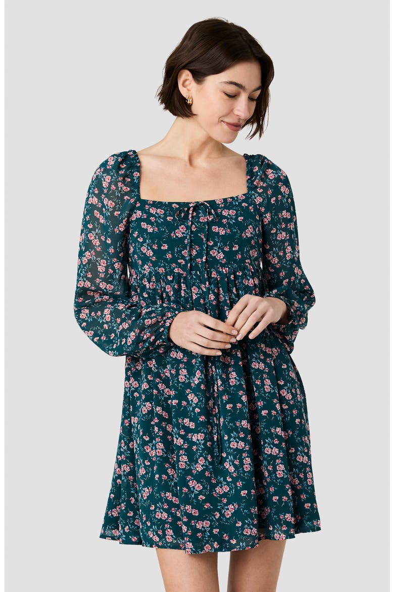 Marina Lucia Floral Chiffon Minidress, Alternate, color, DEEP TEAL LUCIA FLEUR MULTI