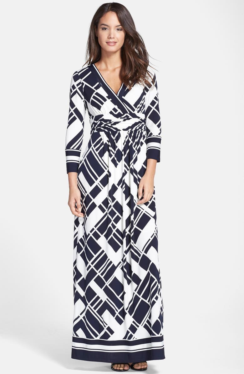 Eliza J Geo Print Jersey Faux Wrap Maxi Dress, Main, color, 