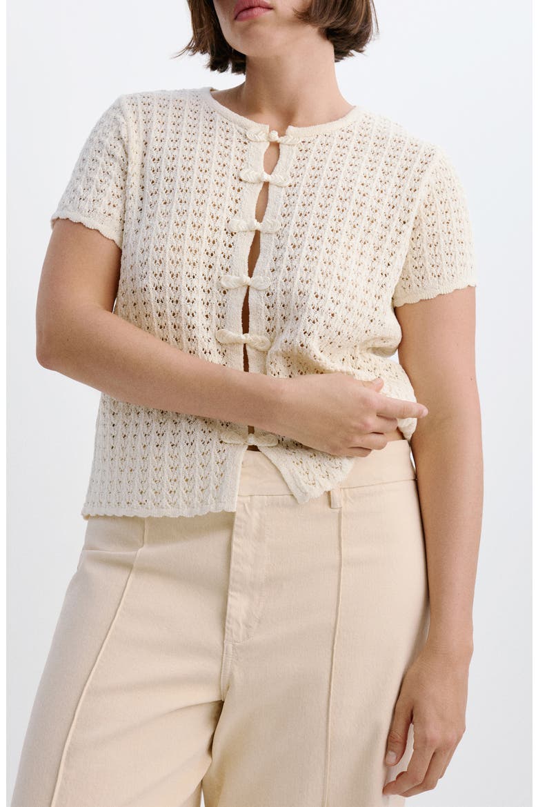 Open Stitch Short Sleeve Cardigan, Alternate, color, ECRU