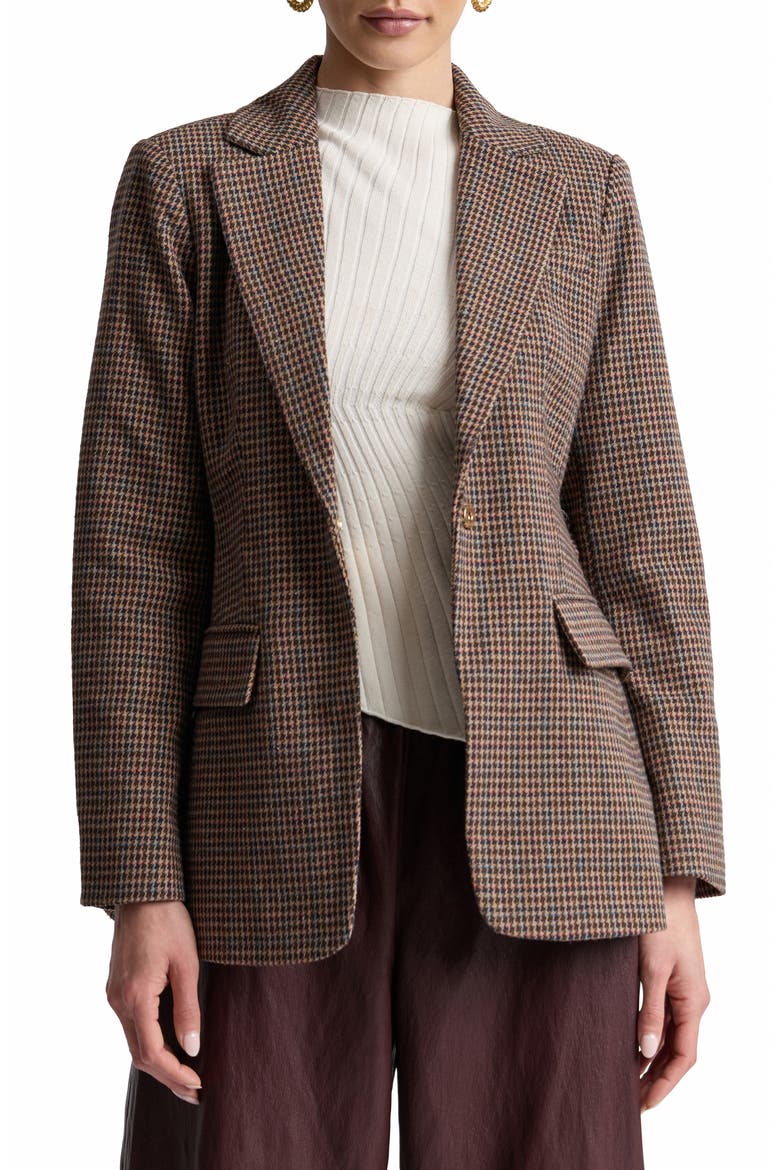 Belted Houndstooth Blazer, Alternate, color, BROWN MULTI