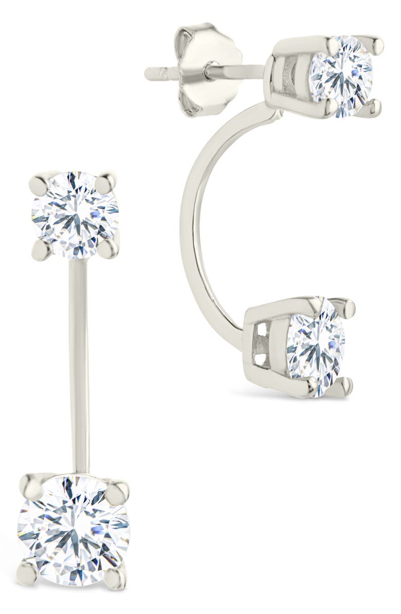 Sterling Forever Brillant Cubic Zirconia Front/Back Drop Earrings, Main, color, Silver