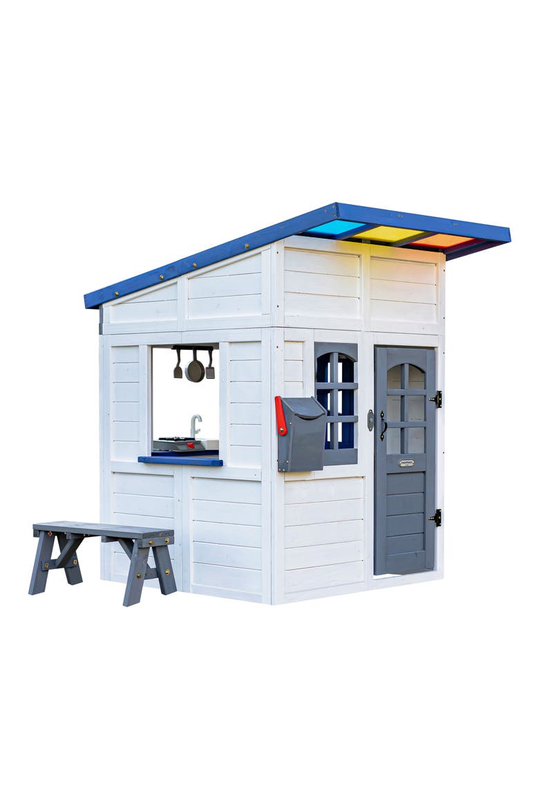 Rainbow Shade Wooden Playhouse, Main, color, WHITE