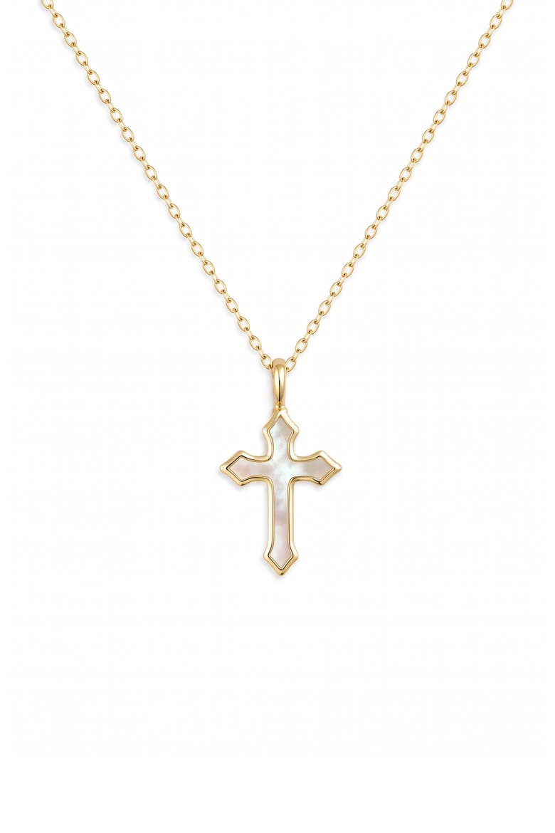 Arden 14k Gold Plated Mother of Pearl Cross Pendant Necklace, Main, color, GOLD