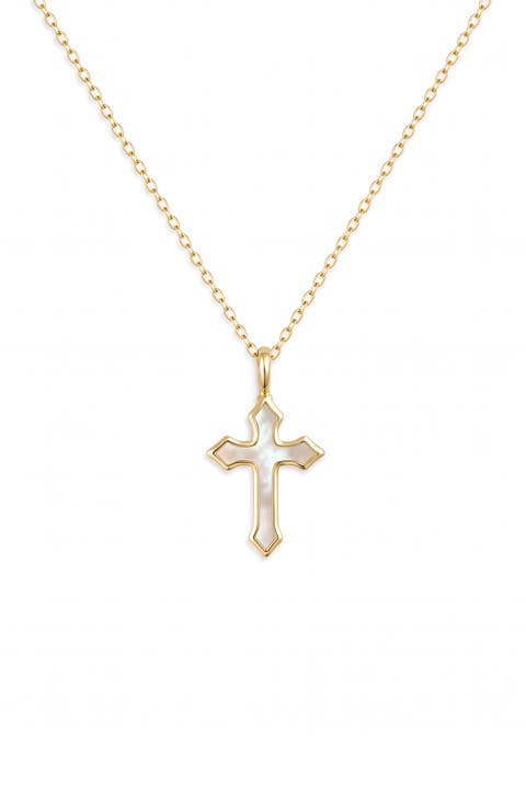 Arden 14k Gold Plated Mother of Pearl Cross Pendant Necklace