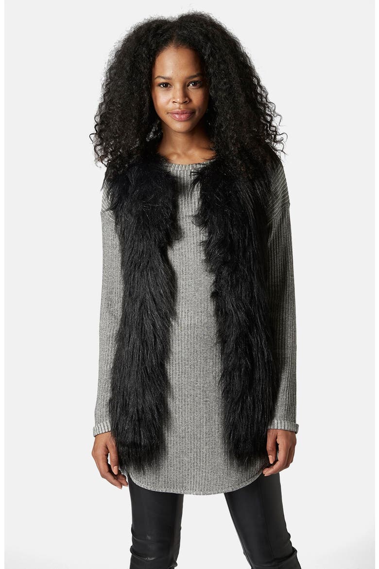 Faux Fur Long Gilet Vest, Main, color, BLACK