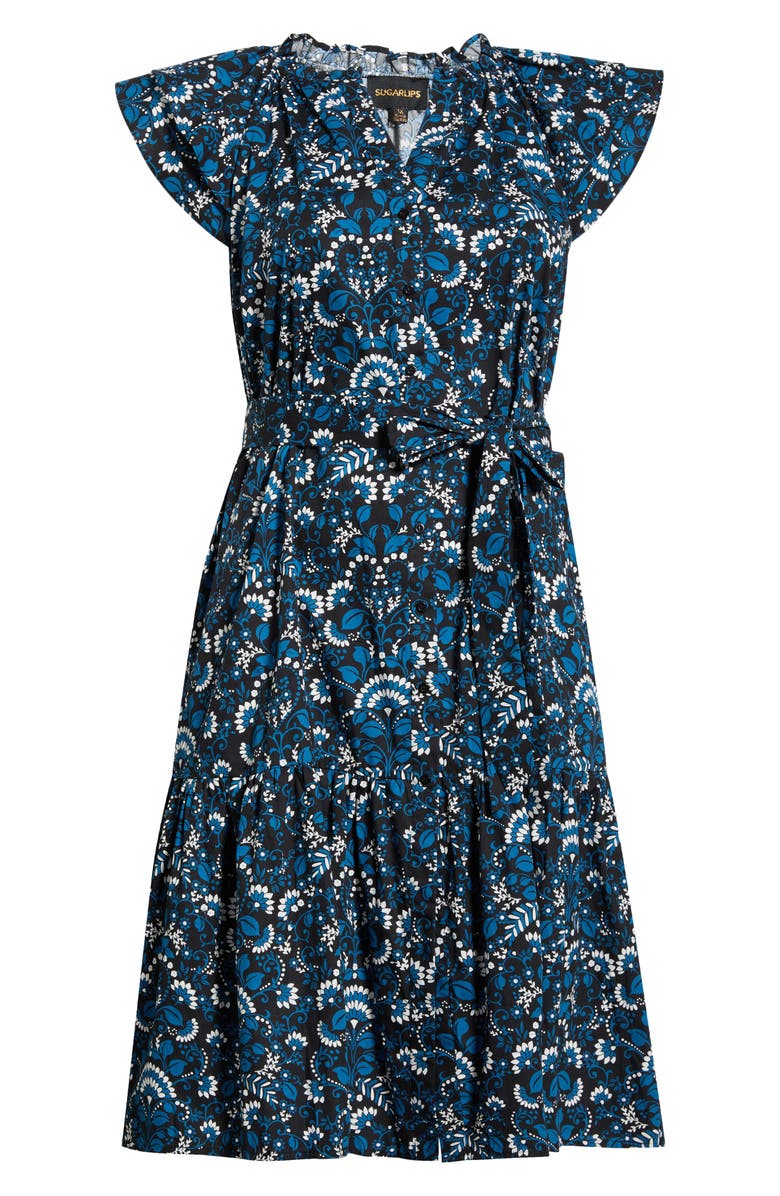 SUGARLIPS Etta Floral Button Midi Dress, Alternate, color, Teal-Multi