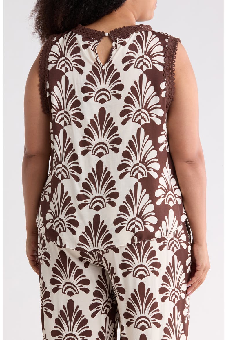 Eyelet Trim Shell, Alternate, color, IVORY/ BROWN FAN PRINT