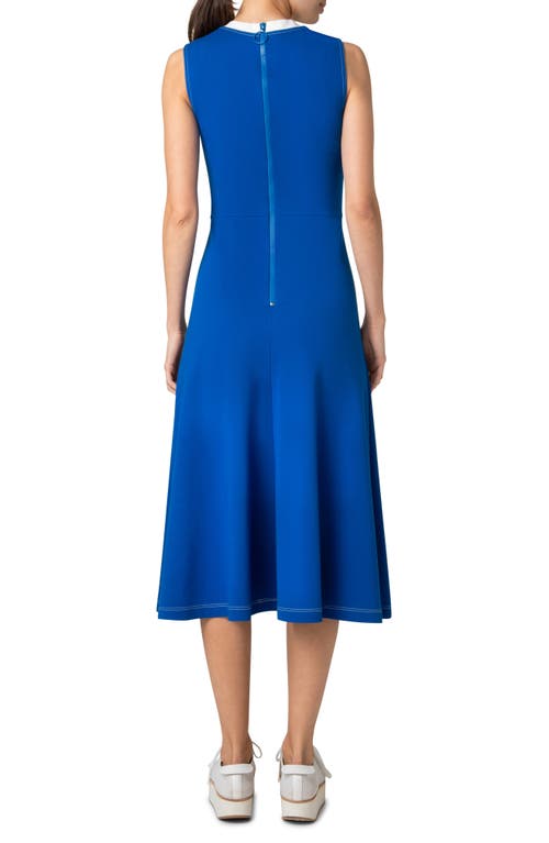 Akris Punto Contrast-neck Sleeveless Signature Jersey Midi Dress In Royal-cream