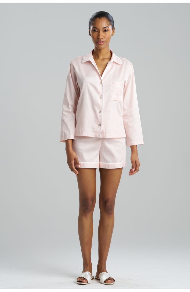 Natori COTTON SATEEN EMBROIDERED ESSENTIALS Notch PJ Short Set, Main, color, Blush