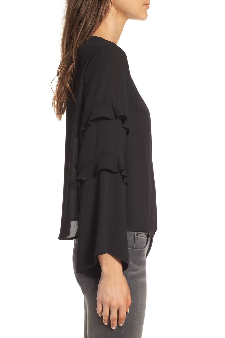 Ruffle Bell Sleeve Blouse, Alternate, color, BLACK