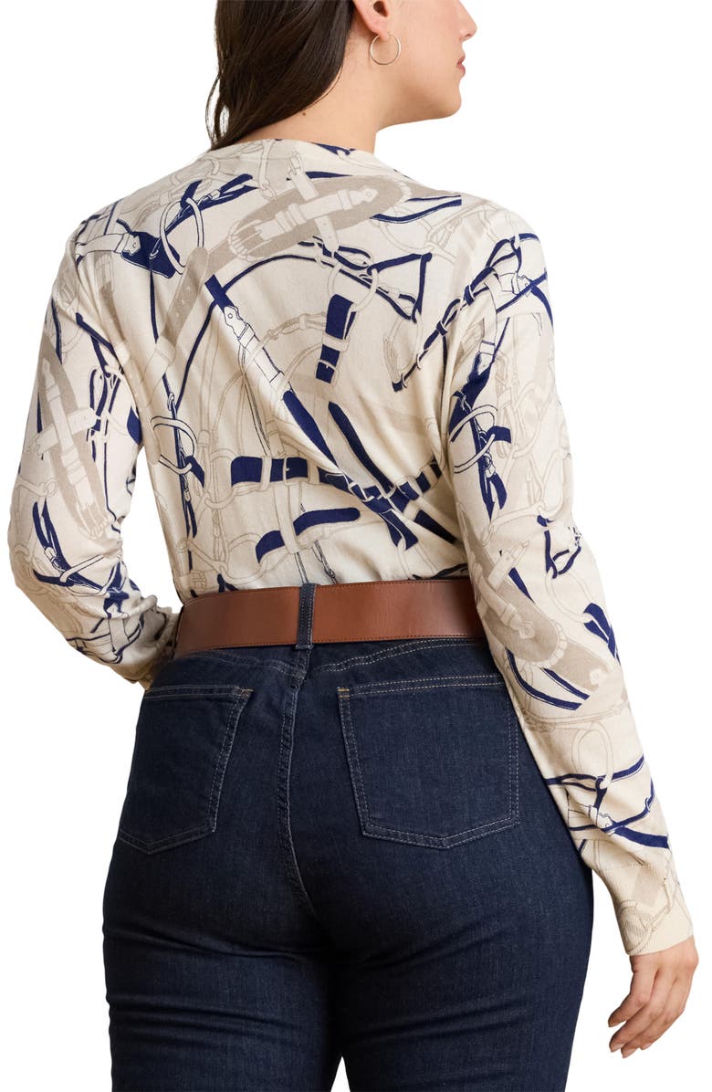 Lauren Ralph Lauren Belting Print Crewneck Sweater, Alternate, color, Cream/ Navy Multi