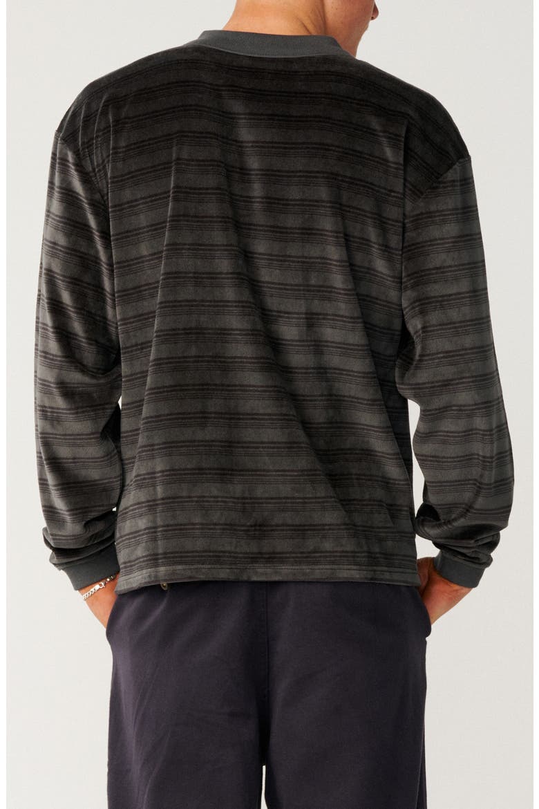 Disorder Stripe Long Sleeve Velour Polo, Alternate, color, WASHED BLACK