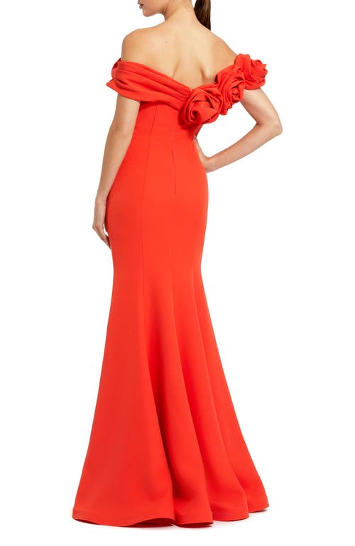 Mac Duggal Off The Shoulder Crepe Mermaid Gown In Purple