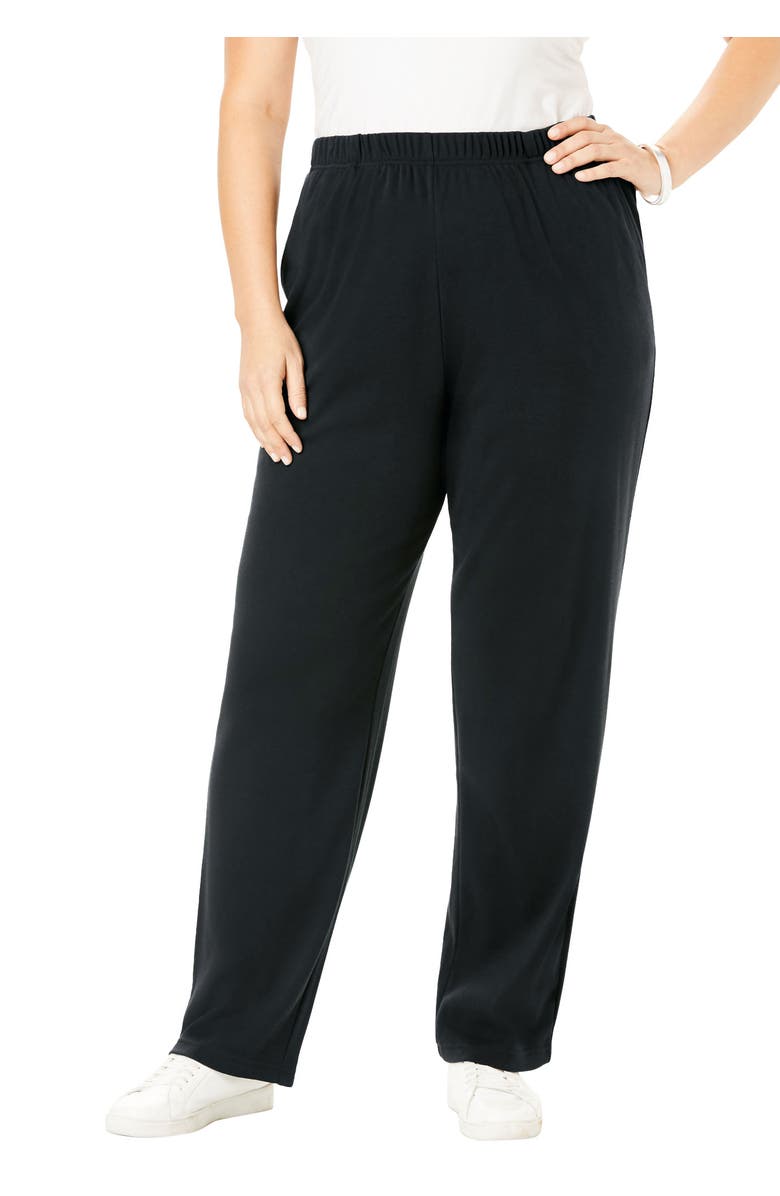Roaman's Plus Size Soft Knit Relaxed Pull-On Straight Leg Pant, Main, color, Black