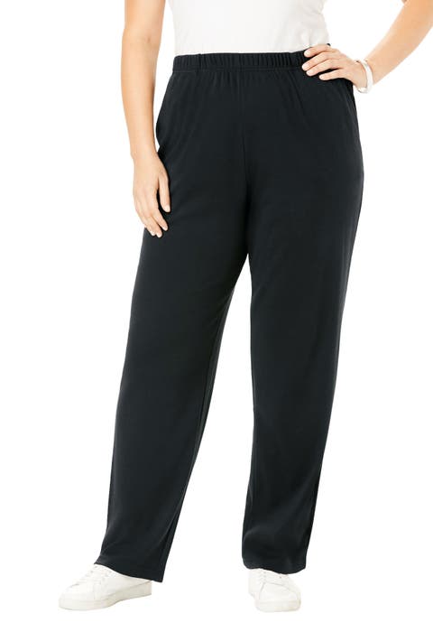 Plus Size Soft Knit Relaxed Pull-On Straight Leg Pant (Plus)