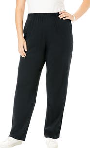 Roaman's Plus Size Soft Knit Relaxed Pull-On Straight Leg Pant