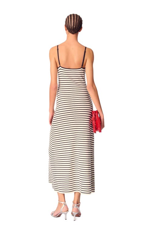 Shop Maje Rib Knit Maxi Dress In Navy/ecru