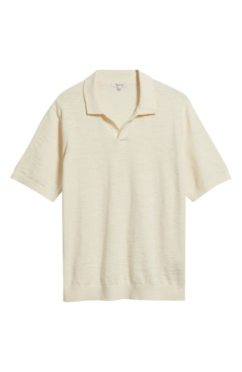 Johnny-Collar Cotton Slub Sweater Polo