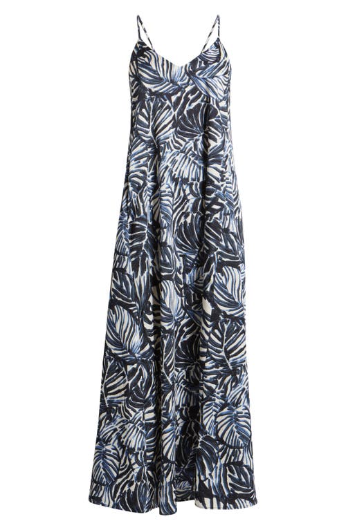 Tahari Asl Palm Print Charmeuse Maxi Slipdress In Sand Navy Palm