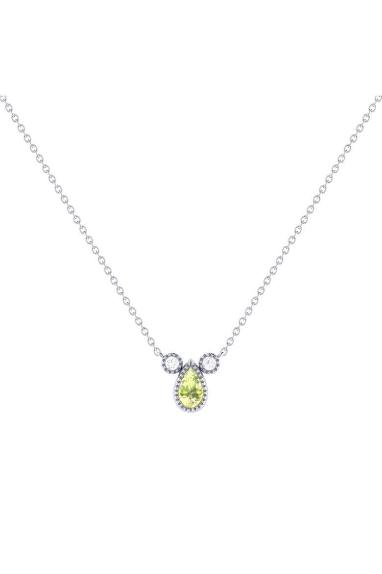 Pear Peridot & Diamond 14K White Gold Birthstone Necklace, Main, color, White Gold