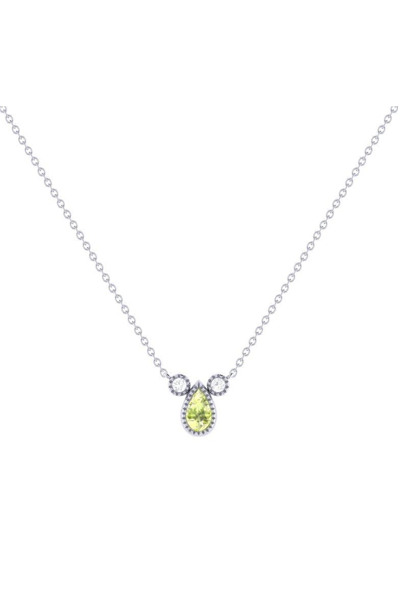 LuvMyJewelry Pear Peridot & Diamond 14K White Gold Birthstone Necklace, Main, color, 