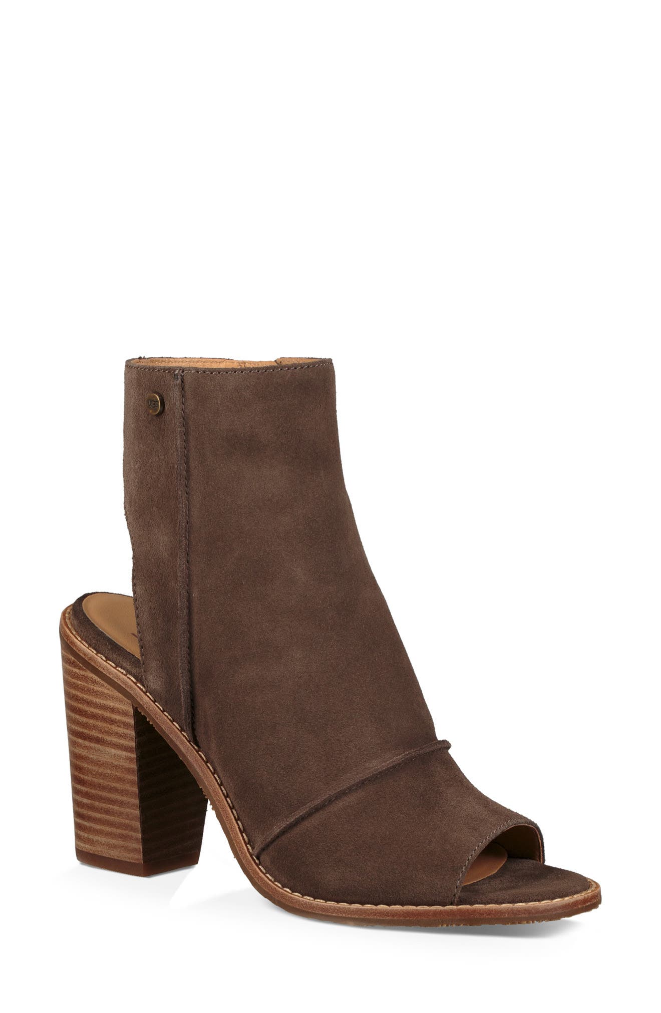 Valencia Peep Toe Bootie, Main, color, MYSTERIOUS LEATHER