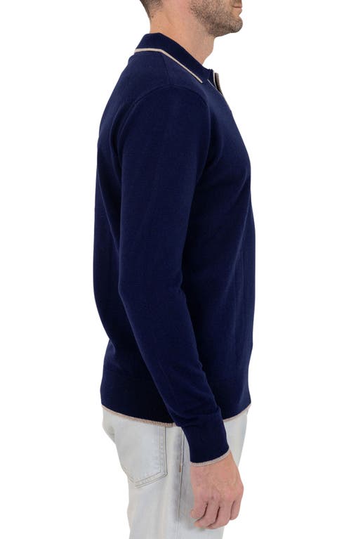 Pino By Pinoporte Johnny Collar Long Sleeve Wool Polo In Navy