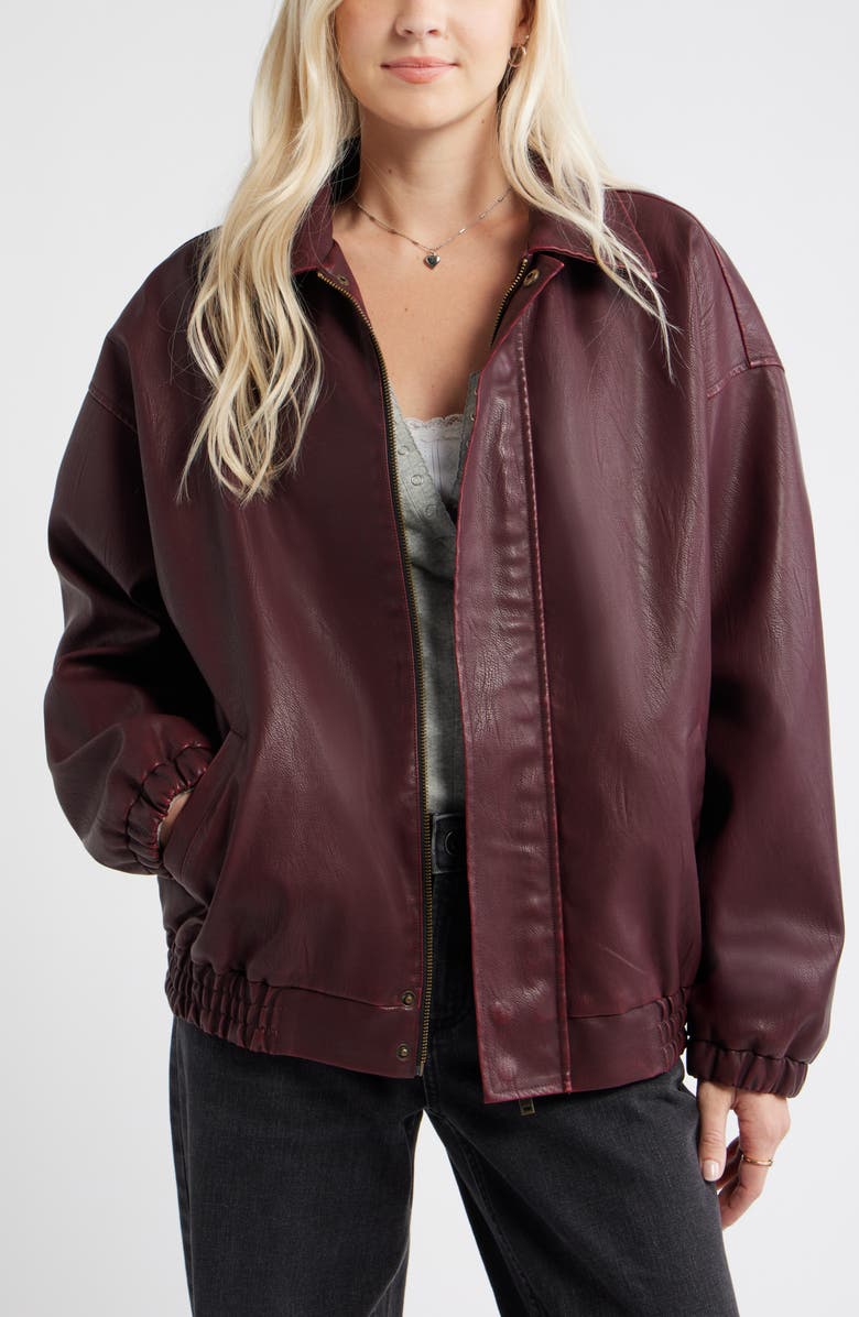 BP. Oversize Faux Leather Jacket, Main, color, Burgundy