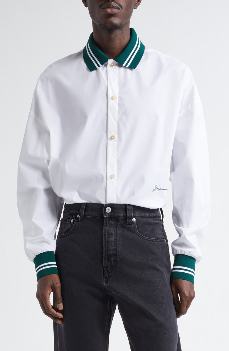 Jacquemus La Chemise Baseball Stretch Cotton Button-Up Shirt, Main, color, White