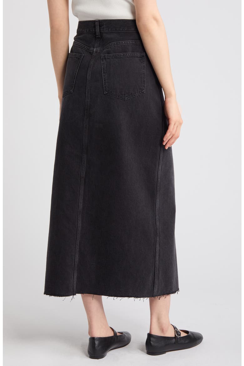 Raw Hem Mid Rise Denim Midi Skirt, Alternate, color, HEPPNER WASH