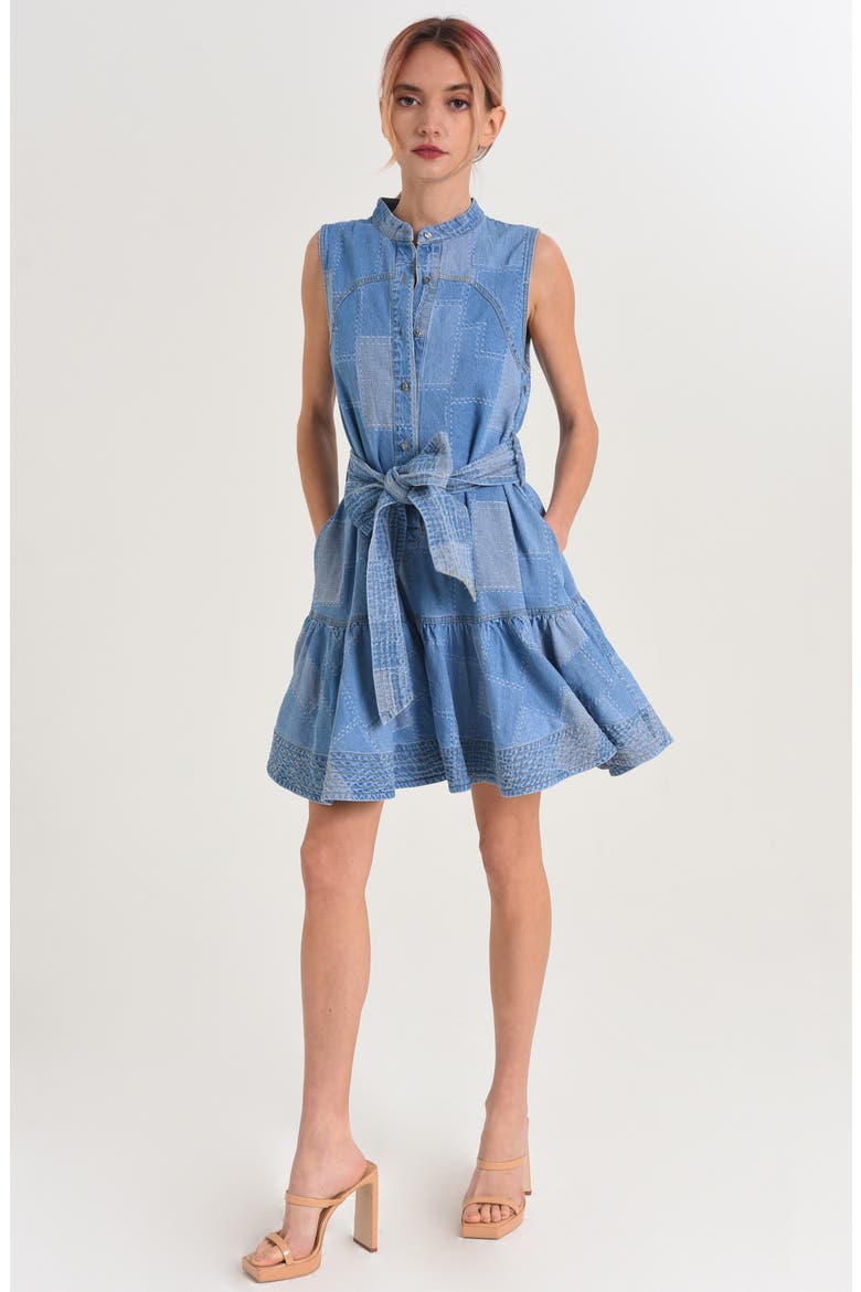 Elly Patchwork Denim Mini Shirtdress, Alternate, color, DENIM BLUE